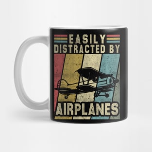 Easily Distracted By Airplanes Retro Airplane Funny Pilot Mug